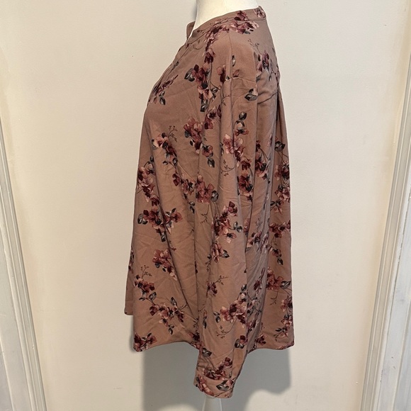 Floral V-Neck Long Sleeve Women's Top - Mauve Pink - Picture 4 of 6